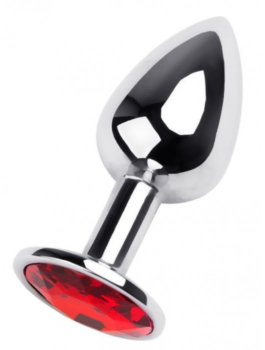 Маленькая коническая серебристая анальная пробка с красным кристаллом - 7 см. - ToyFa - купить с доставкой в Туле