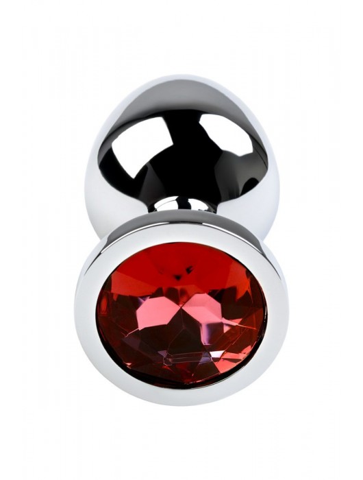 Серебристая коническая анальная пробка с красным кристаллом - 8 см. - ToyFa - купить с доставкой в Туле