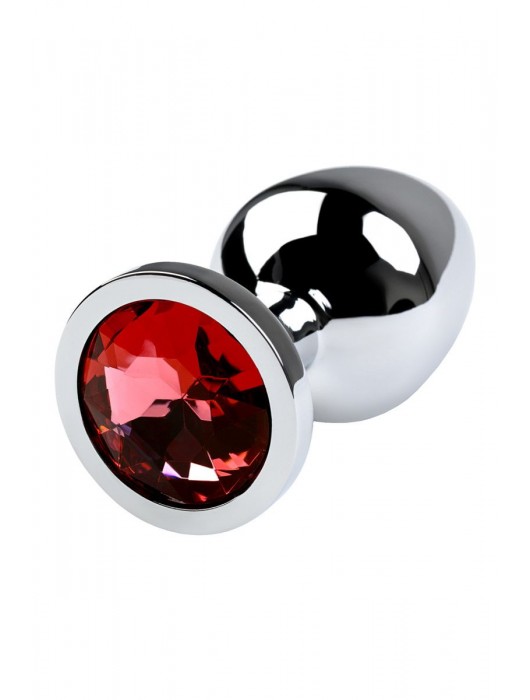 Серебристая коническая анальная пробка с красным кристаллом - 8 см. - ToyFa - купить с доставкой в Туле