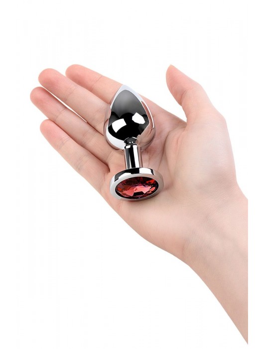 Серебристая коническая анальная пробка с красным кристаллом - 8 см. - ToyFa - купить с доставкой в Туле