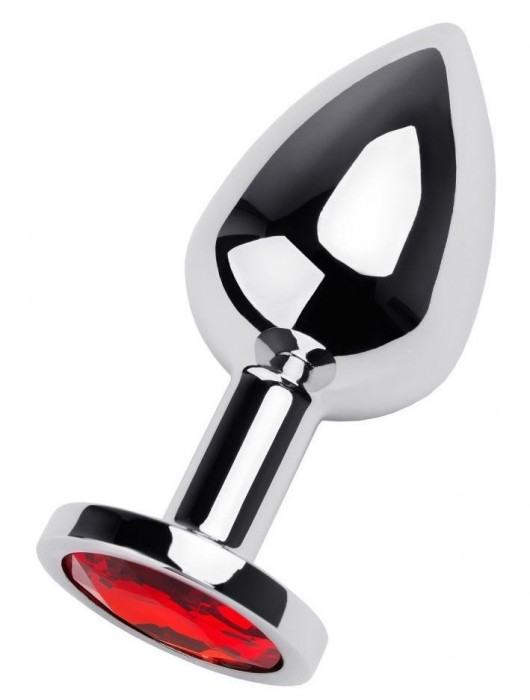 Серебристая коническая анальная пробка с красным кристаллом - 8 см. - ToyFa - купить с доставкой в Туле