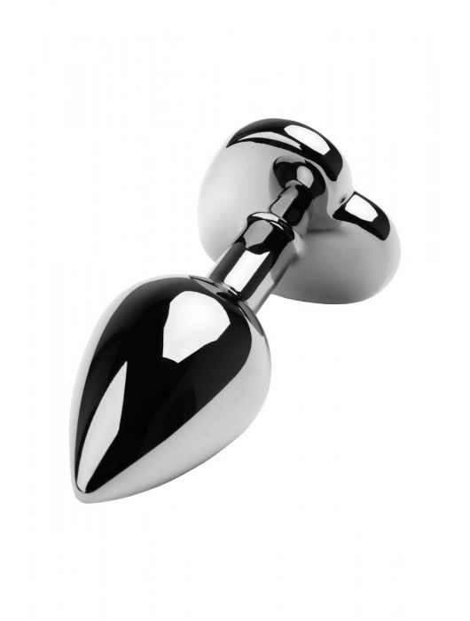 Серебристая коническая анальная пробка с красным кристаллом-сердечком - 7 см. - ToyFa - купить с доставкой в Туле