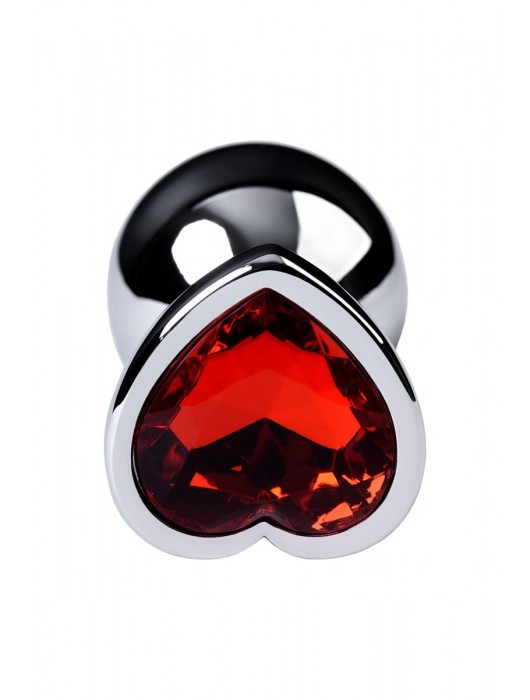 Серебристая коническая анальная пробка с красным кристаллом-сердечком - 7 см. - ToyFa - купить с доставкой в Туле