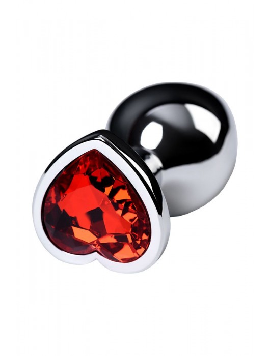 Серебристая коническая анальная пробка с красным кристаллом-сердечком - 7 см. - ToyFa - купить с доставкой в Туле