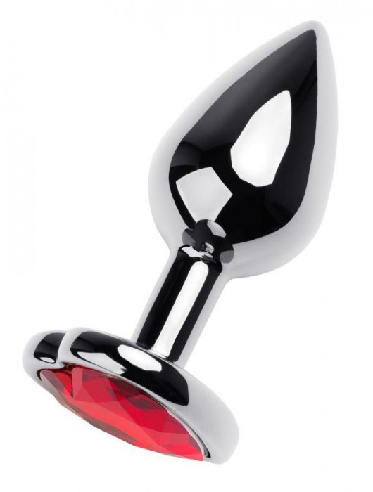 Серебристая коническая анальная пробка с красным кристаллом-сердечком - 7 см. - ToyFa - купить с доставкой в Туле