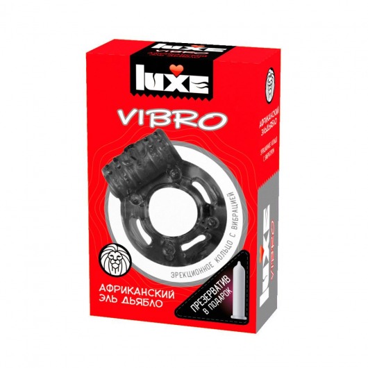 Чёрное эрекционное виброкольцо Luxe VIBRO  Африканский Эль Дьябло  + презерватив - Luxe - в Туле купить с доставкой