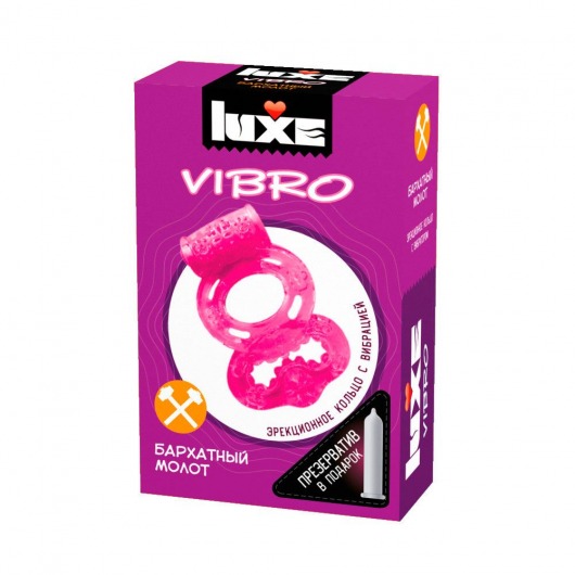 Розовое эрекционное виброкольцо Luxe VIBRO  Бархатный молот  + презерватив - Luxe - в Туле купить с доставкой