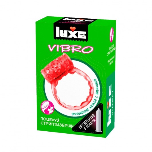 Розовое эрекционное виброкольцо Luxe VIBRO  Поцелуй стриптизёрши  + презерватив - Luxe - в Туле купить с доставкой