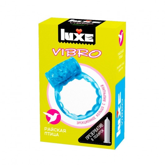 Голубое эрекционное виброкольцо Luxe VIBRO  Райская птица  + презерватив - Luxe - в Туле купить с доставкой