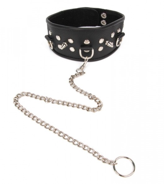 Черный ошейник с шипами и металлическим поводком-цепочкой - Notabu - купить с доставкой в Туле