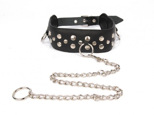 Черный ошейник с заклепками с металлическим поводком-цепочкой - Notabu - купить с доставкой в Туле