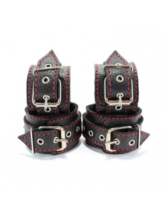 Черный бондажный набор с красной строчкой - БДСМ Арсенал - купить с доставкой в Туле