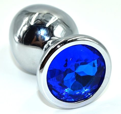 Серебристая анальная пробка из нержавеющей стали с синим кристаллом - 8,5 см. - Kanikule - купить с доставкой в Туле