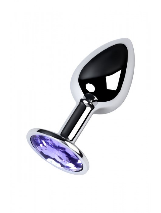 Серебристая конусовидная анальная пробка с фиолетовым кристаллом - 7 см. - ToyFa - купить с доставкой в Туле