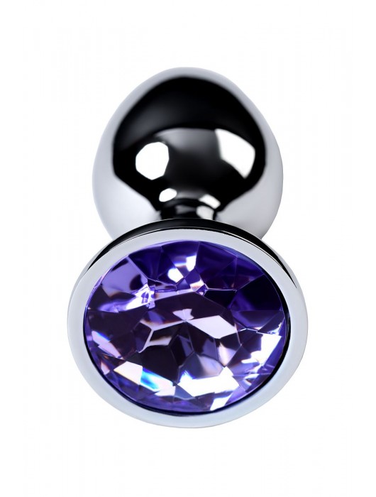 Серебристая конусовидная анальная пробка с фиолетовым кристаллом - 7 см. - ToyFa - купить с доставкой в Туле