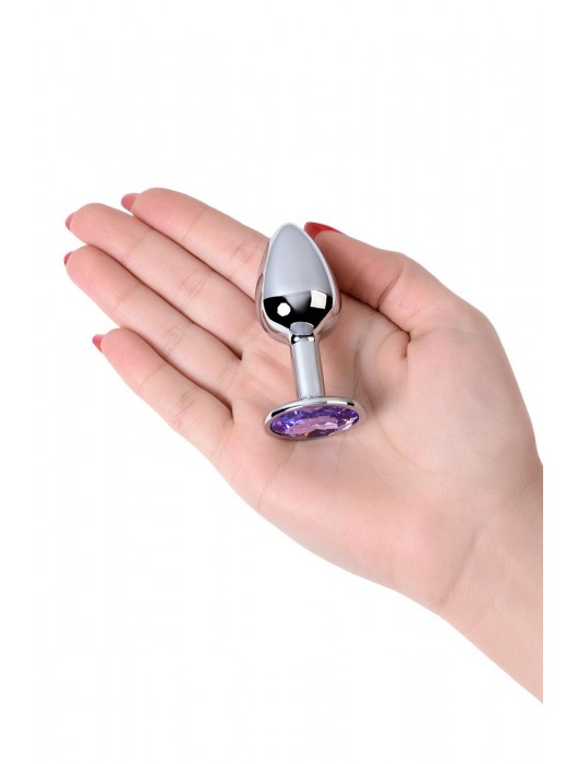 Серебристая конусовидная анальная пробка с фиолетовым кристаллом - 7 см. - ToyFa - купить с доставкой в Туле