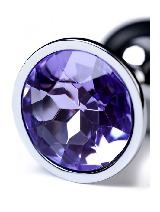 Серебристая конусовидная анальная пробка с фиолетовым кристаллом - 7 см. - ToyFa - купить с доставкой в Туле