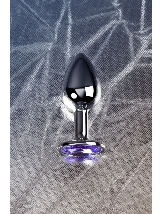 Серебристая конусовидная анальная пробка с фиолетовым кристаллом - 7 см. - ToyFa - купить с доставкой в Туле
