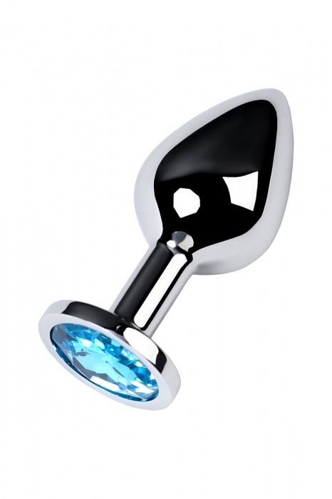 Серебристая конусовидная анальная пробка с голубым кристаллом - 8 см. - ToyFa - купить с доставкой в Туле