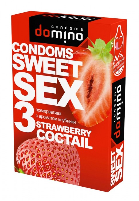Презервативы для орального секса DOMINO Sweet Sex с ароматом клубничного коктейля  - 3 шт. - Domino - купить с доставкой в Туле