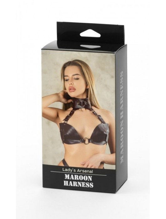 Бордовая сбруя из ошейника с лифом Ladys Arsenal - БДСМ Арсенал - купить с доставкой в Туле