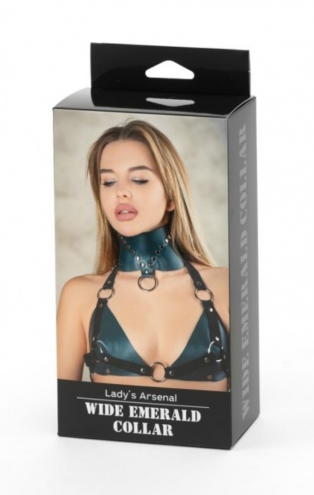 Изумрудный широкий ошейник Ladys Arsenal с заклепками - БДСМ Арсенал - купить с доставкой в Туле