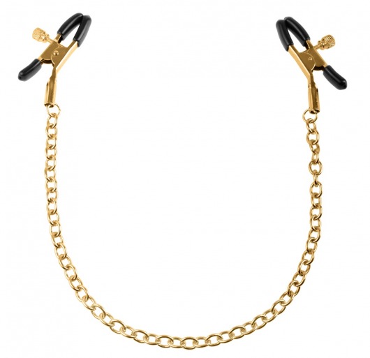Чёрные с золотом зажимы на соски Gold Chain Nipple Clamps - Pipedream - купить с доставкой в Туле