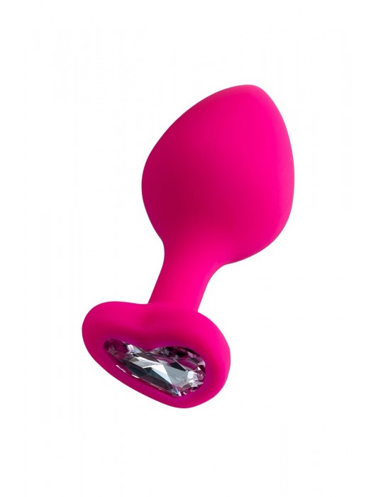 Розовая анальная втулка Diamond Heart с прозрачным кристаллом - 8 см. - ToyFa - купить с доставкой в Туле