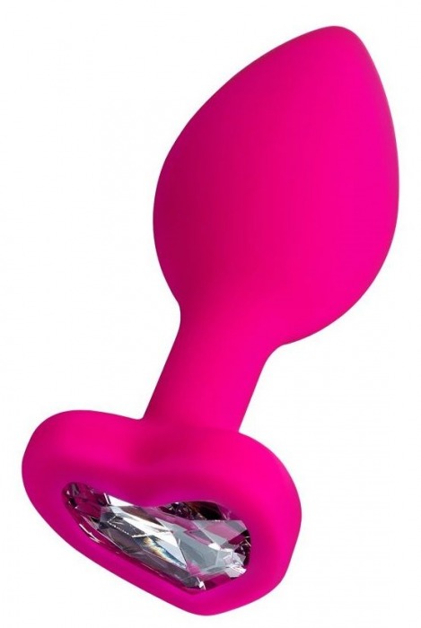 Розовая анальная втулка Diamond Heart с прозрачным кристаллом - 8 см. - ToyFa - купить с доставкой в Туле
