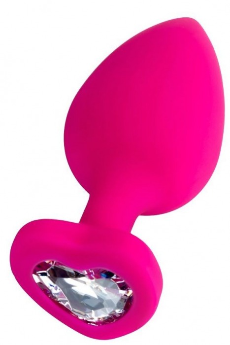 Розовая анальная втулка Diamond Heart с прозрачным кристаллом - 9,5 см. - ToyFa - купить с доставкой в Туле