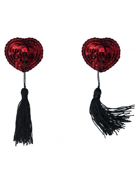 Красные пэстисы-сердечки Gipsy с черными кисточками - Lola Lingerie купить с доставкой