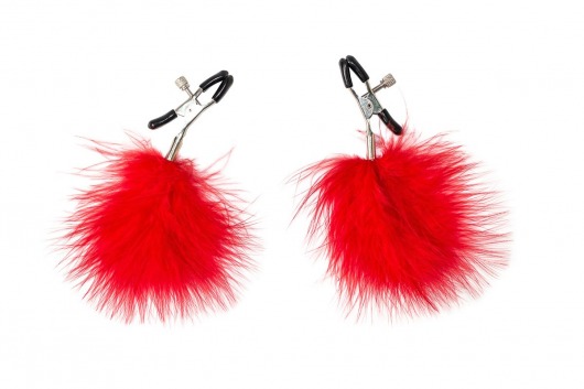Зажимы на соски с красным пухом Euphoric - Lola Games - купить с доставкой в Туле