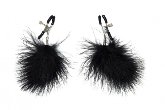 Зажимы на соски с черным пухом Euphoric - Lola Games - купить с доставкой в Туле