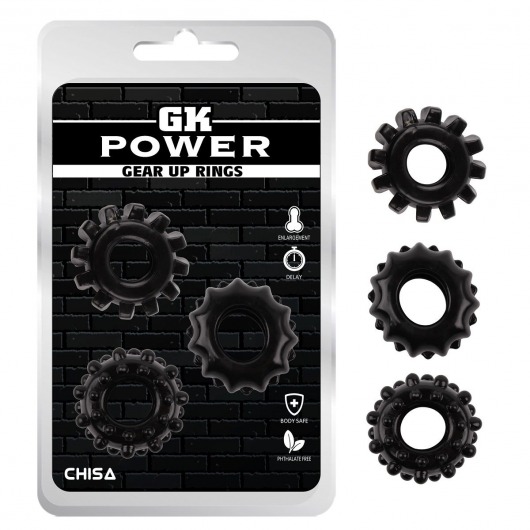 Набор из 3 черных эрекционных колец Gear Up Rings - Chisa - в Туле купить с доставкой