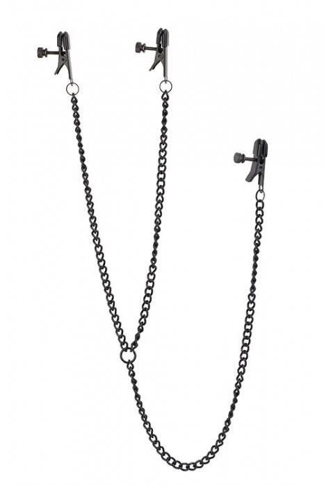 Черные зажимы на соски и клитор на цепочке DELUXE NIPPLE   CLIT CLAMPS - Dream Toys - купить с доставкой в Туле