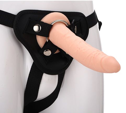 Телесный страпон на черных трусиках STRAP ON REAL DILDO - 20 см. - Dream Toys - купить с доставкой в Туле