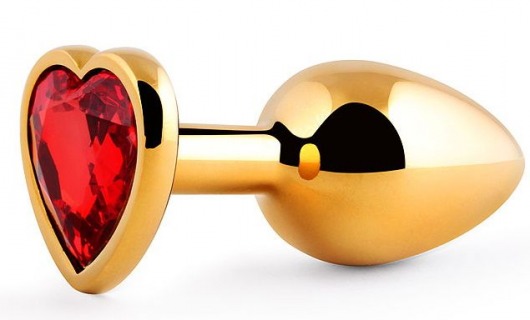 Золотистая анальная пробка с красным стразом-сердечком - 8 см. - Anal Jewelry Plug - купить с доставкой в Туле