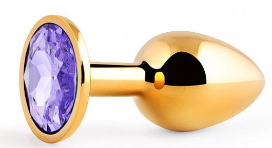 Золотистая анальная пробка с фиолетовым стразом - 7,2 см. - Anal Jewelry Plug - купить с доставкой в Туле