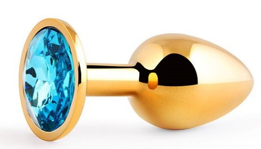 Золотистая анальная пробка с голубым стразом - 7,2 см. - Anal Jewelry Plug - купить с доставкой в Туле