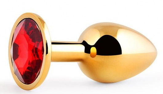 Золотистая анальная пробка с красным стразом - 7,2 см. - Anal Jewelry Plug - купить с доставкой в Туле