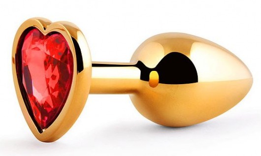Золотистая анальная пробка с красным стразом-сердечком - 7 см. - Anal Jewelry Plug - купить с доставкой в Туле