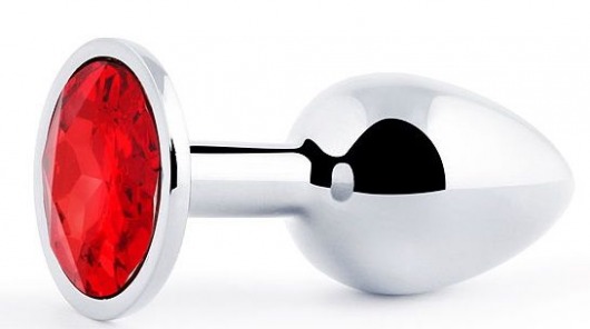 Серебристая анальная пробка с красным стразом - 7,2 см. - Anal Jewelry Plug - купить с доставкой в Туле