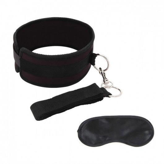 Черный ошейник с длинным поводком Collar and Leash Set - Lux Fetish - купить с доставкой в Туле