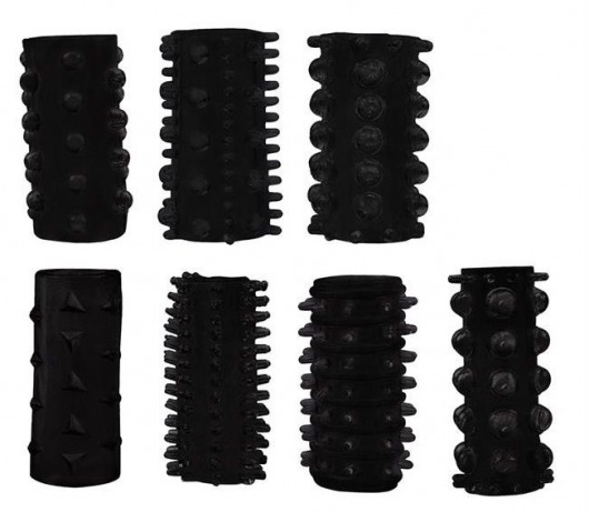 Набор из 7 черных насадок PENIS SLEEVES SET - Dream Toys - в Туле купить с доставкой