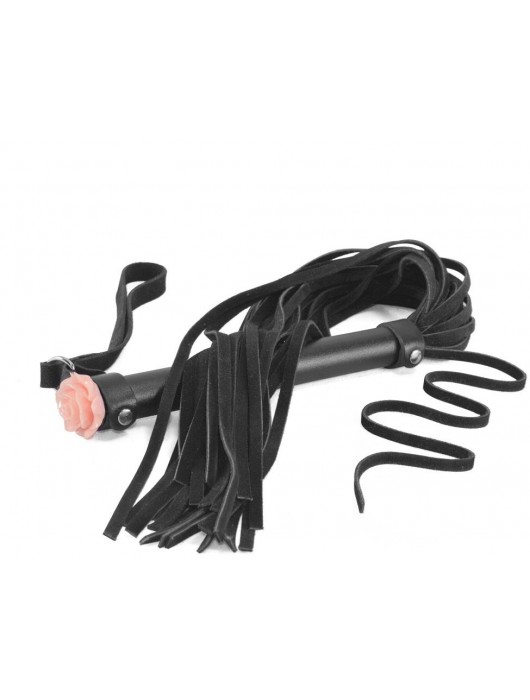 Черная многохвостая плеть с наконечником-розой - 60 см. - Sitabella - купить с доставкой в Туле