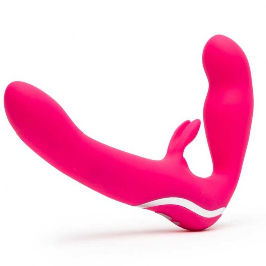 Ярко-розовый безремневой страпон Rechargeable Vibrating Strapless Strap-On - Happy Rabbit - купить с доставкой в Туле
