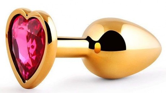 Золотистая анальная пробка с малиновым кристаллом-сердечком - 7 см. - Anal Jewelry Plug - купить с доставкой в Туле