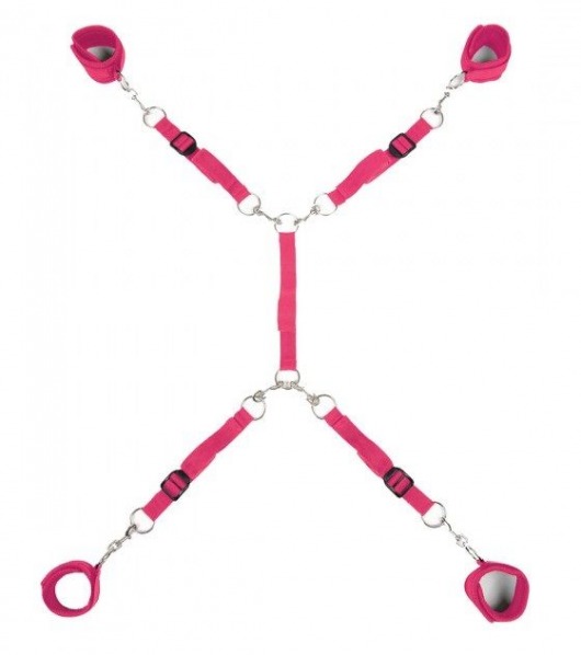Ярко-розовый набор фиксаций на кровати Classic Bed Spreader - Lux Fetish - купить с доставкой в Туле