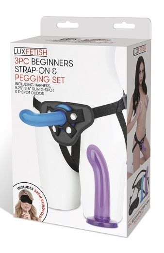 Страпон унисекс Beginners Strap-On с 2 насадками - 15 и 13 см. - Lux Fetish - купить с доставкой в Туле
