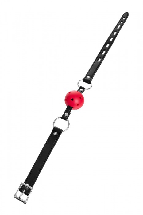 Красный кляп-шар на черных ремешках - ToyFa - купить с доставкой в Туле